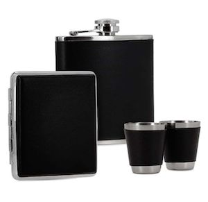 Coffret Flasque Alcool Simili Cuir + étui cigarettes